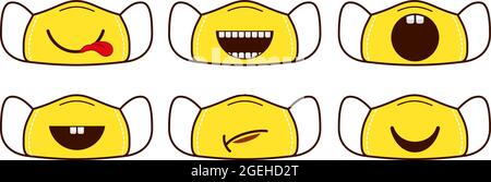 Masque facial personnel. Conception de l'équipement de protection, accessoires antivirales réutilisables pour la bouche. Souriez sur la collection de vecteurs de modèles Illustration de Vecteur