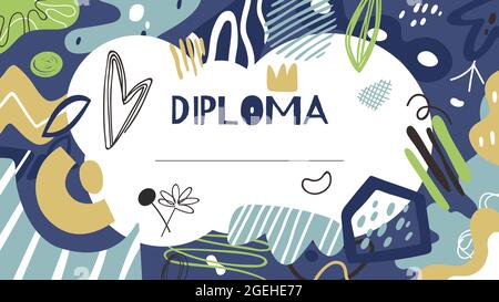 Diplôme pour enfants. Certificat d'études supérieures, modèle d'impression de prix « doodle » moderne. Bannière d'école, d'université ou d'atelier pour les élèves illustration vectorielle Illustration de Vecteur
