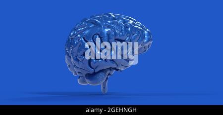 Illustration polygonale du cerveau 3D sur fond bleu Banque D'Images