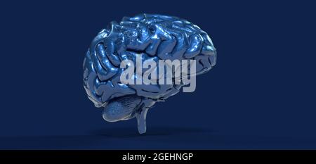 Illustration polygonale du cerveau 3D sur fond bleu Banque D'Images