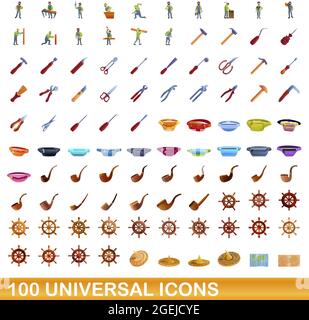 100 icônes universelles set. Cartoon illustration de 100 icônes universelles vector set isolé sur fond blanc Illustration de Vecteur