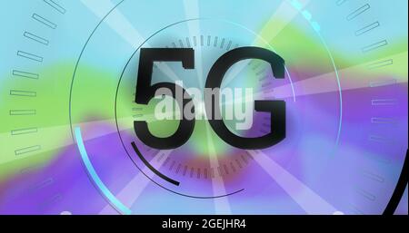 Image d'un texte de 5 g sur l'oscilloscope et d'un arrière-plan coloré lumineux Banque D'Images