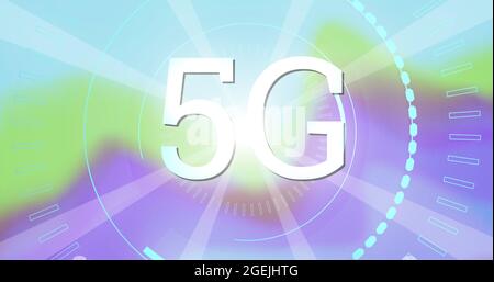 Image d'un texte de 5 g sur l'oscilloscope et d'un arrière-plan coloré lumineux Banque D'Images