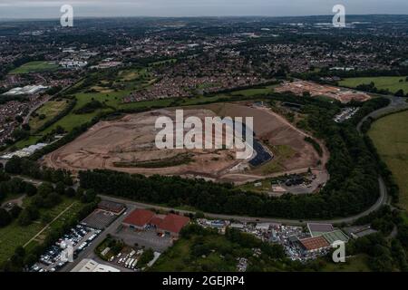 Arrêtez la poussette, la carrière de Walley Landfill Silverdale Newcastle Stoke On Trent Birds Aerial Eye View Ideal images for News Reports Banque D'Images