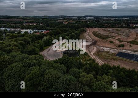 Arrêtez la poussette, la carrière de Walley Landfill Silverdale Newcastle Stoke On Trent Birds Aerial Eye View Ideal images for News Reports Banque D'Images