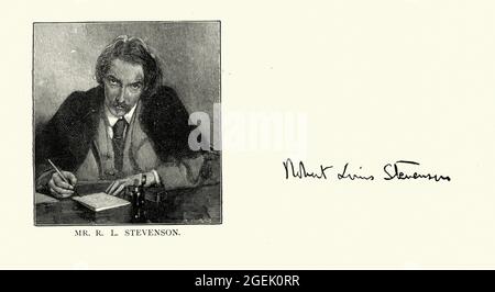 Illustration ancienne de Robert Louis Stevenson, romancier écossais, 19e siècle Banque D'Images