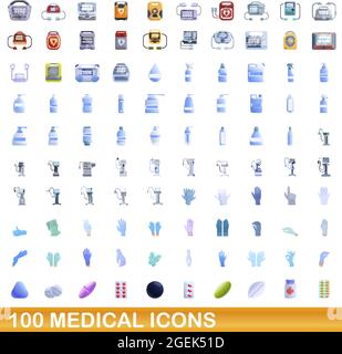 100 medical icons set. Cartoon illustration de 100 icônes vector set médical isolé sur fond blanc Illustration de Vecteur