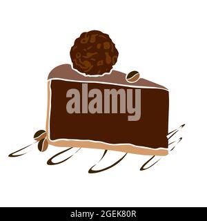 Silhouette Décoration pour menu, photos. Simple morceau de gâteau, tranche triangulaire avec crème au chocolat sur plaque isolée sur fond blanc. Illustration de Vecteur