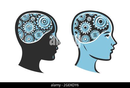 Tête humaine avec cerveau et engrenages. Activité de génération d'idées Illustration de Vecteur