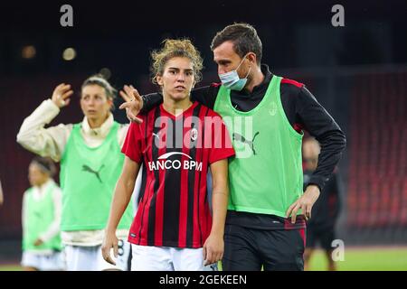 Zurich, Suisse. 20 août 2021. Valentina Bergamaschi (7 Milan) semble découragé après la perte de ses équipes et le départ du tournoi lors du match de football des finales de la Ligue des champions des femmes de l'UEFA du Round 1 entre TSG Hoffenheim et l'AC Milan à Letzigrund à Zurich, en Suisse. Crédit: SPP Sport presse photo. /Alamy Live News Banque D'Images