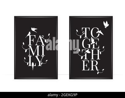 Famille ensemble, vecteur. Texte, lettrage. Design scandinave minimaliste d'affiche, deux pièces de conception d'affiche, décoration d'art mural, décalcomanies murales, amour Illustration de Vecteur