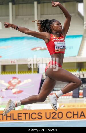 Nairobi, Kenya. 20 août 2021. Tessy Ebosele, d'Espagne, participe à la triple finale de saut féminin aux Championnats du monde d'athlétisme U20 2021 à Nairobi, Kenya, le 20 août 2021. Credit: Zhang Yu/Xinhua/Alay Live News Banque D'Images