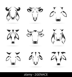 Ensemble vectoriel de tête de vache sur fond blanc. Illustration vectorielle superposée facile à modifier. Animaux sauvages. Animal de ferme. Illustration de Vecteur