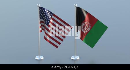 Afghanistan et Etats-Unis d'Amérique relations et conflit, République islamique d'Afganistan et Etats-Unis drapeau miniature sur fond gris, 3d il Banque D'Images