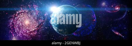 Planète Terre dans l'espace sombre. Vue sur la terre depuis la lune. Éléments de cette image fournis par la NASA Banque D'Images