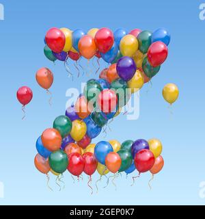 Lettre Z des ballons dans le ciel. Lettre de texte pour les vacances, l'anniversaire, la fête. illustration 3d Banque D'Images