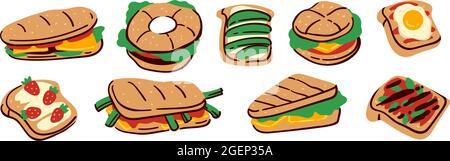 Encas, sandwichs et hamburgers à emporter Illustration de Vecteur