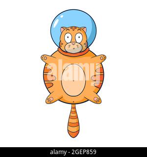 Illustration d'astronaute Cat de style dessin animé.Joli dessin d'animal cosmique dessiné à la main pour logo, tees graphiques pour enfants, imprimés, autocollants, affiches et décoration de pépinière Illustration de Vecteur
