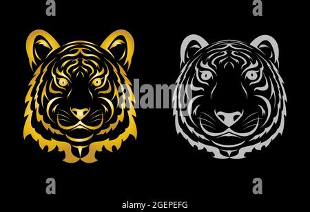 Silhouette de tête de tigre. Illustration vectorielle isolée sur fond noir. Illustration vectorielle superposée facile à modifier. Animaux sauvages. Illustration de Vecteur