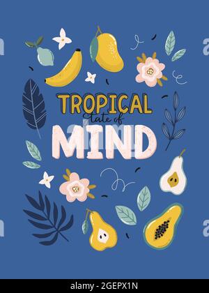 Magnifique imprimé typographique avec des citations sympa et des illustrations mignonnes. Lettrage vectoriel dessiné à la main avec des éléments. Parfait pour les décorations d'été. Illustration de Vecteur