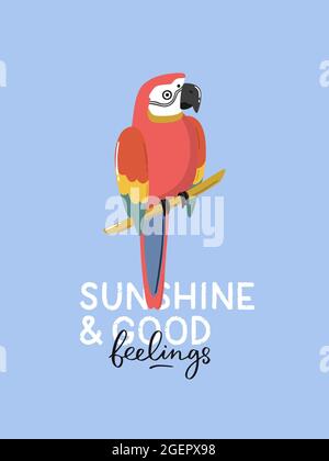 Magnifique imprimé tropical avec éléments de dessin animé et jolie typographie. Illustrations vectorielles dessinées à la main et lettrage. Parfait pour les décorations d'été. Illustration de Vecteur