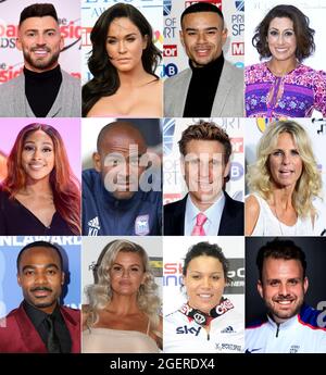 Photos de fichiers composites (rangée supérieure, de gauche à droite) Jake Quickenden, Vicky Pattison, Wes Nelson et Saira Khan, (rangée centrale, de gauche à droite) Alexandra Burke, Kieron Dyer, James Cracknell et Ulrika Jonsson, (rangée inférieure, de gauche à droite) Ore Oduba, Kerry Katona, Shanaze Davies Reade et Aled La gamme de célébrités qui sont les nouvelles recrues pour la prochaine série de Celebrity SAS: Qui ose gagne. Date de publication : samedi 21 août 2021. Banque D'Images