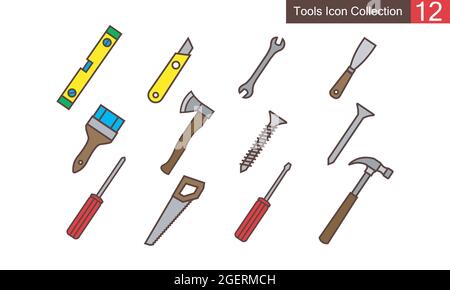 Icône des outils de construction définir une image vectorielle de style simple Illustration de Vecteur