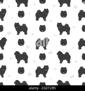 Chow Chow variété sans coutures à poil long. Différentes poses, ensemble de couleurs de pelage. Illustration vectorielle Illustration de Vecteur