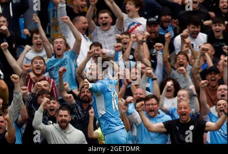 Manchester, Royaume-Uni, 21 août 2021. Jack Grealish de Manchester City célèbre son premier but lors du match de la Premier League au Etihad Stadium de Manchester. Le crédit photo doit être lu : Darren Staples / Sportimage Banque D'Images