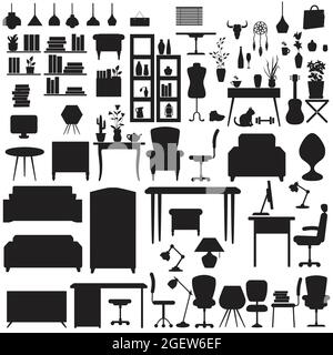 Ensemble d'illustrations vectorielles de meubles, intérieur d'appartement ou de bureau Illustration de Vecteur