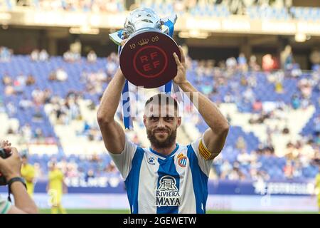 David Lopez pendant le match de la Ligue entre le RCD Espanyol et le Villarreal CF au stade RCDE à Cornella, en Espagne. Banque D'Images