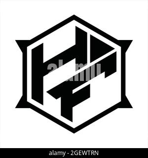 Monogramme HF logo avec gabarit de conception de forme hexagonale et pointue Illustration de Vecteur