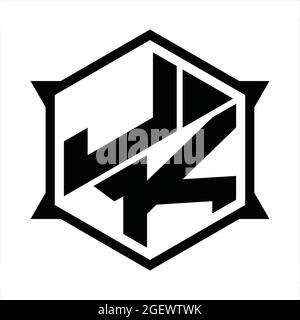 Monogramme JK logo avec gabarit de conception de forme hexagonale et pointue Illustration de Vecteur