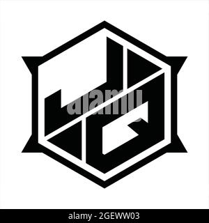 Monogramme JQ logo avec gabarit de conception de forme hexagonale et pointue Illustration de Vecteur