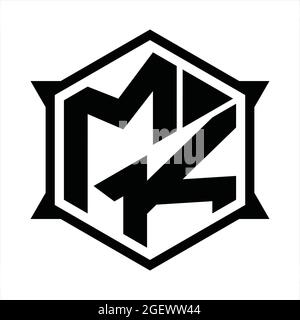 Monogramme logo MK avec gabarit de conception de forme hexagonale et pointue Illustration de Vecteur