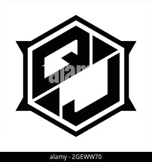 Monogramme QJ logo avec gabarit de conception de forme hexagonale et pointue Illustration de Vecteur