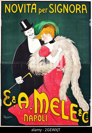 Œuvres d'art Leonetto Cappiello. Affiche Belle époque. Affiche publicitaire vintage. Novita per Signora E & A Mele & ci Napoli. 1903. Banque D'Images