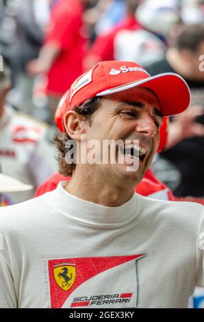 Pedro de la Rosa à l'événement de course automobile Goodwood Festival of Speed 2014. Ferrari Formule 1 espagnole, pilote de course Grand Prix Banque D'Images