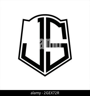 JS logo monogramme avec forme de bouclier isolé fond noir modèle de conception Illustration de Vecteur