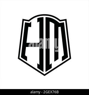 HM logo monogramme avec forme de bouclier isolé fond noir modèle de conception Illustration de Vecteur