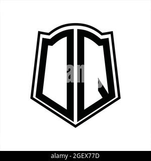 Logo DQ monogramme avec forme de bouclier modèle de fond noir isolé Illustration de Vecteur