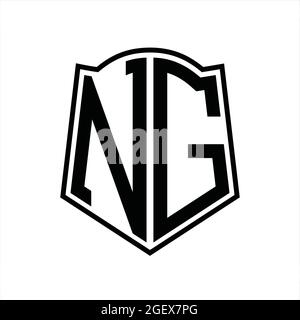 NG logo monogramme avec contour de forme de bouclier modèle de conception isolé sur fond blanc Illustration de Vecteur