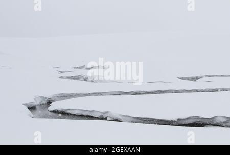 Un ruisseau serpente dans une vallée enneigée. Ruisseau Antler dans la vallée de Hayden ; Date : 3 février 2015 Banque D'Images