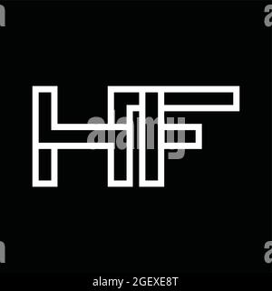 Monogramme HF logo avec espace négatif de style de ligne sur fond noir Illustration de Vecteur