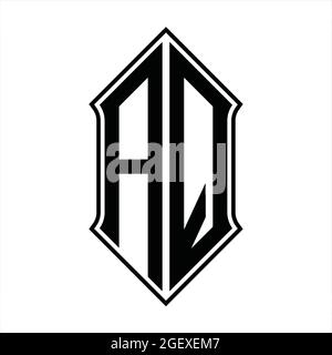 AQ logo monogramme avec forme de protection et contour noir modèle de conception vecteur icône résumé Illustration de Vecteur