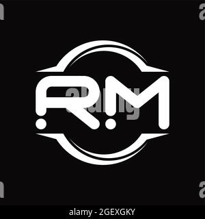 Logo RM monogramme avec cercle en forme de tranche arrondie modèle noir Illustration de Vecteur