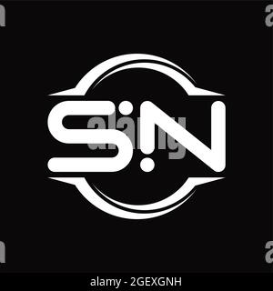 Logo SN monogramme avec cercle forme de tranche arrondie modèle noir Illustration de Vecteur