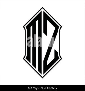 MZ logo monogramme avec forme de protection et contour noir modèle de conception vecteur icône résumé Illustration de Vecteur