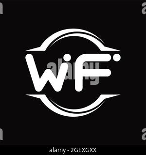 Logo WF monogramme avec cercle forme de tranche arrondie modèle noir Illustration de Vecteur