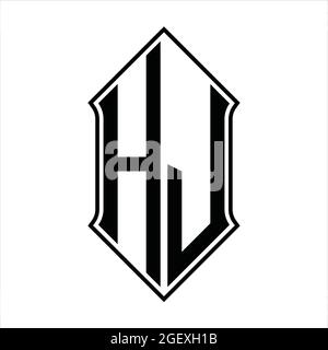 HJ logo monogramme avec forme de protection et contour noir modèle de conception vecteur icône résumé Illustration de Vecteur